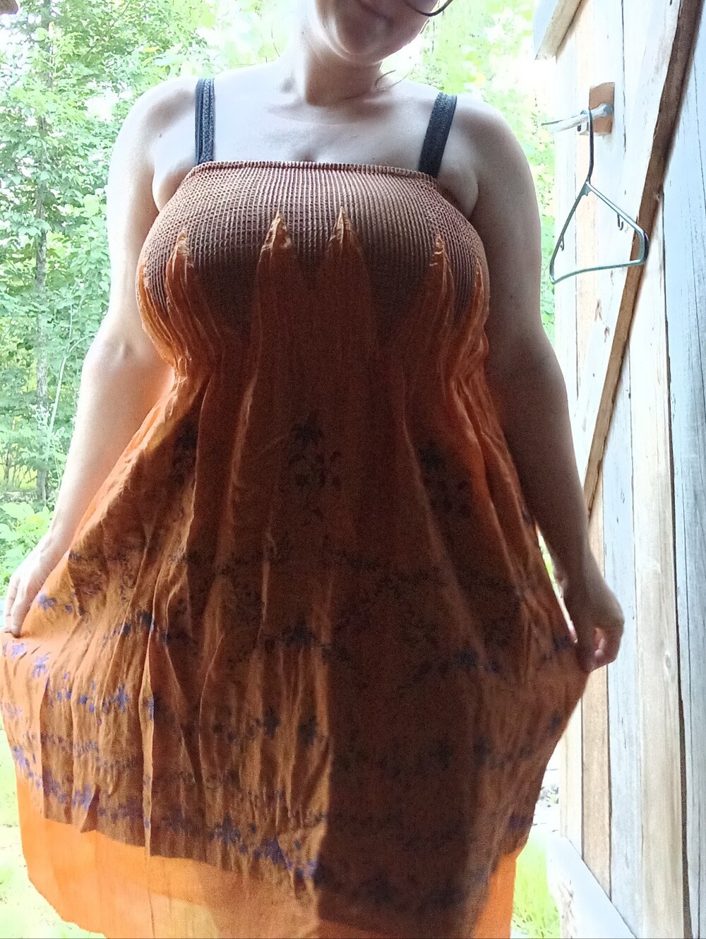 Lapis Orange Midi Skirt with Blue Floral Embroidery